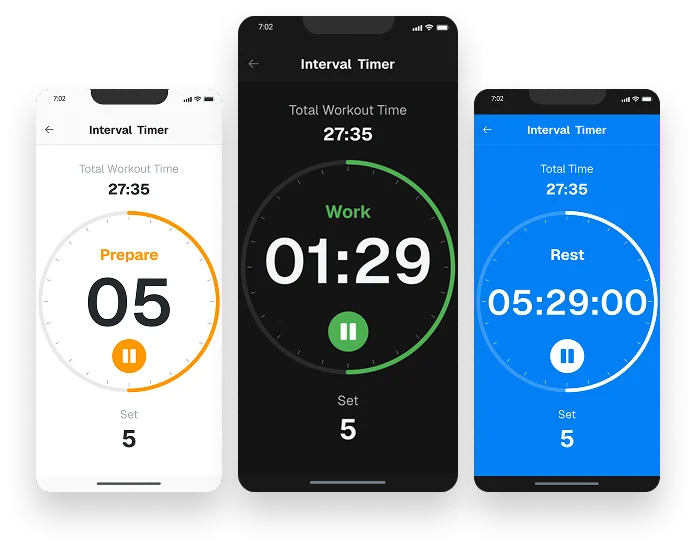 Three Phones Displaying Workout Timer